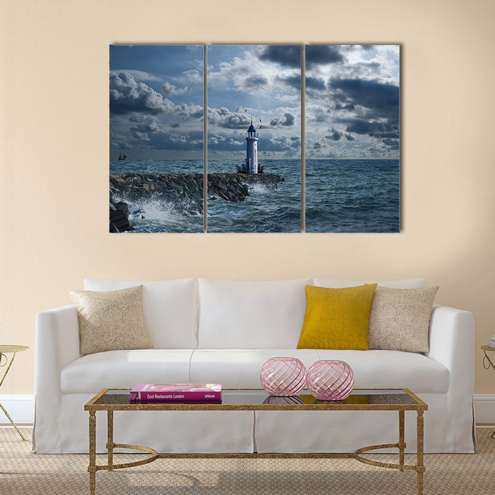 Lighthouse In Sea Storm Wall Art