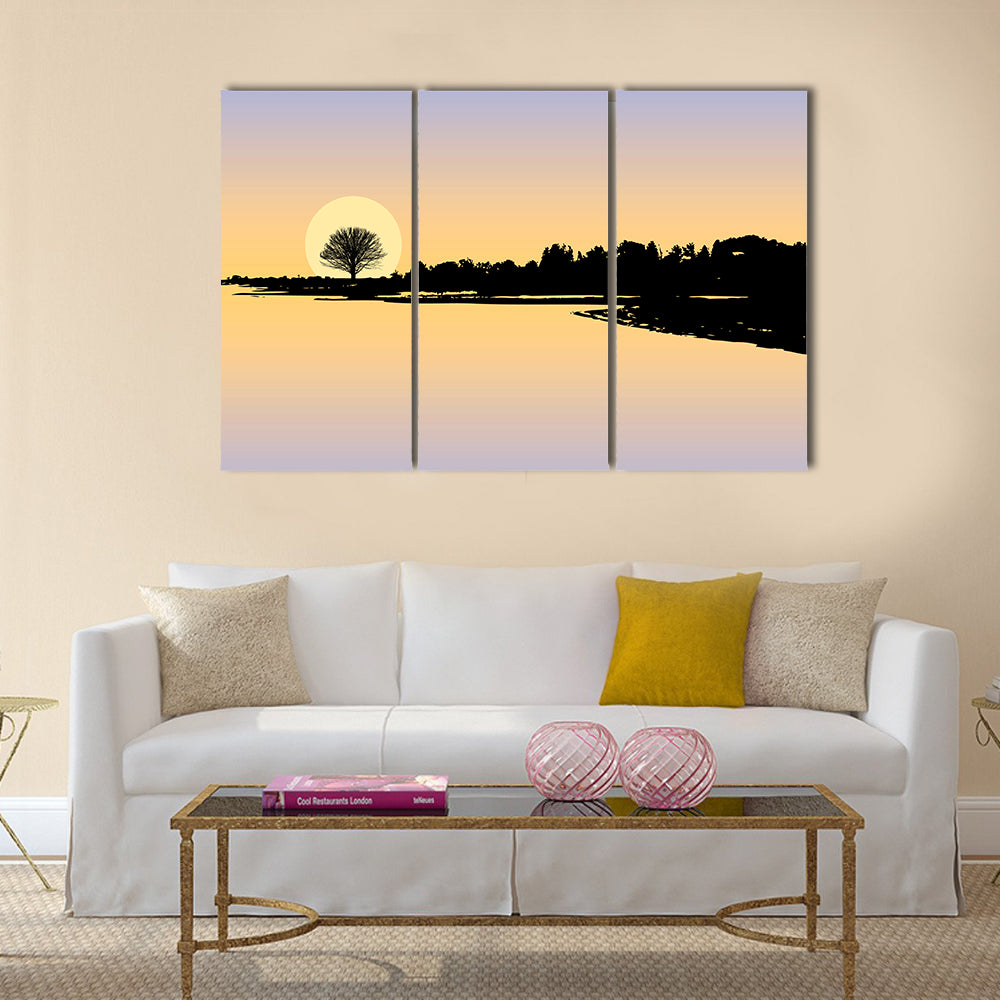 Sunset Over Lake Canvas Wall Art