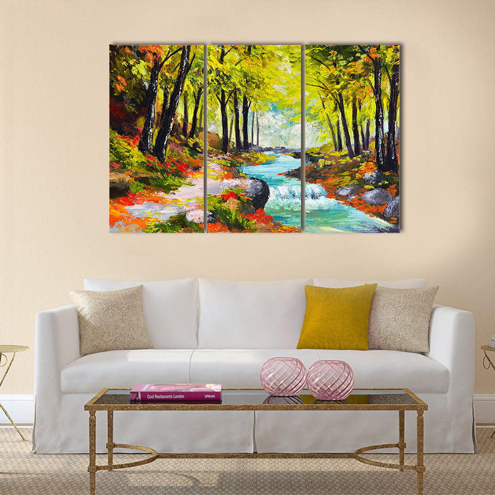 River in Autumn Forest Canvas Wall Art