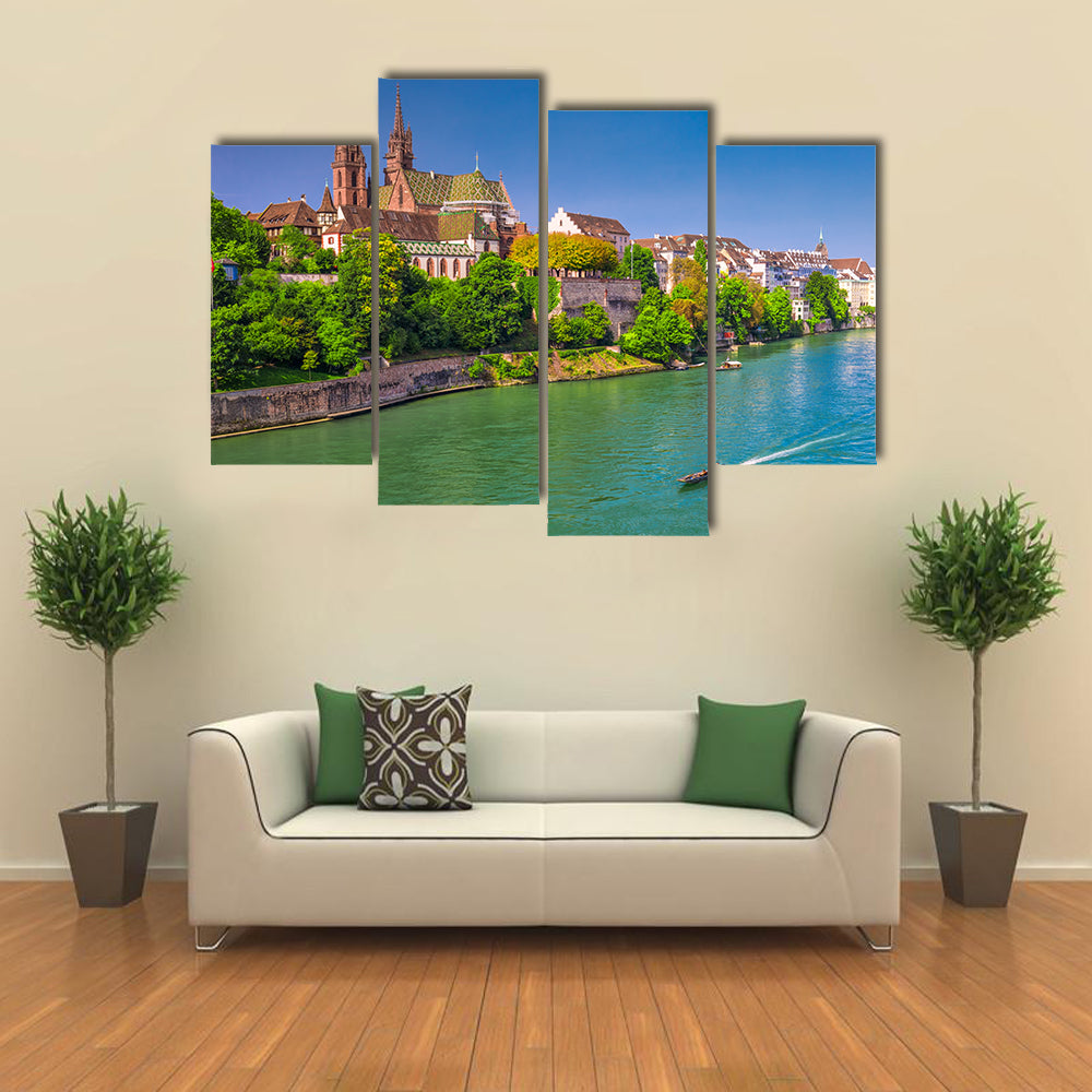 Old City Center Of Basel With Munster Cathedral Switzerland Canvas Wall Art