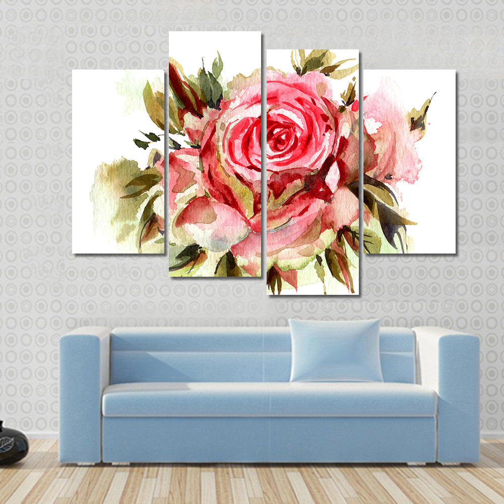 Red Watercolor Roses Canvas Wall Art