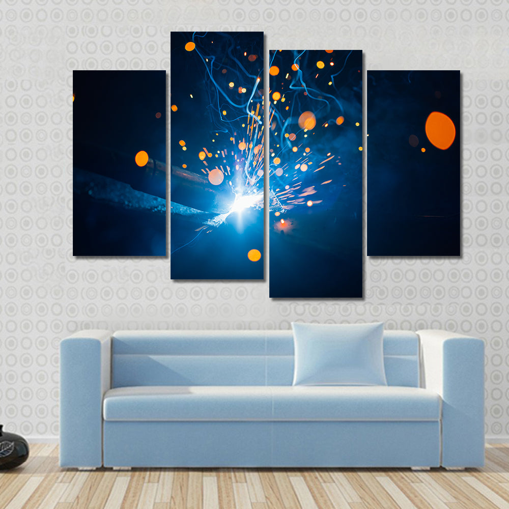 Welding Arc with Blue Smoke and Sparks Canvas Wall Art