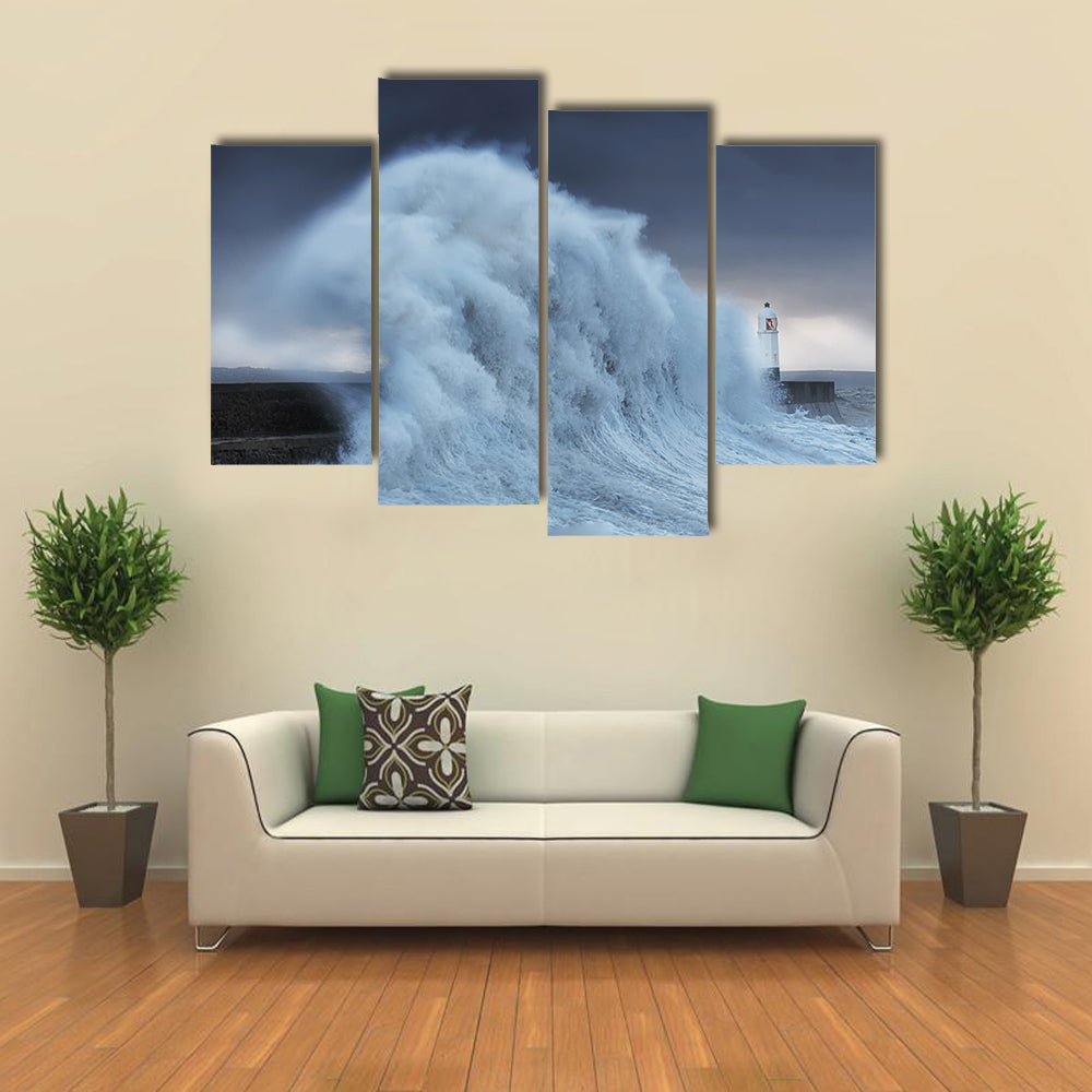 Hurricane Storm Brian Lands On Porthcawl Coast Of South Wales UK Canvas Wall Art