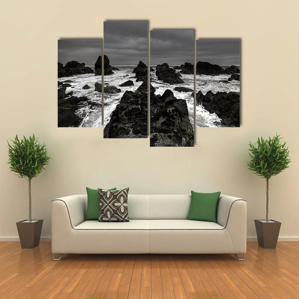 Crashing Waves on Rocky Coastline Canvas Wall Art
