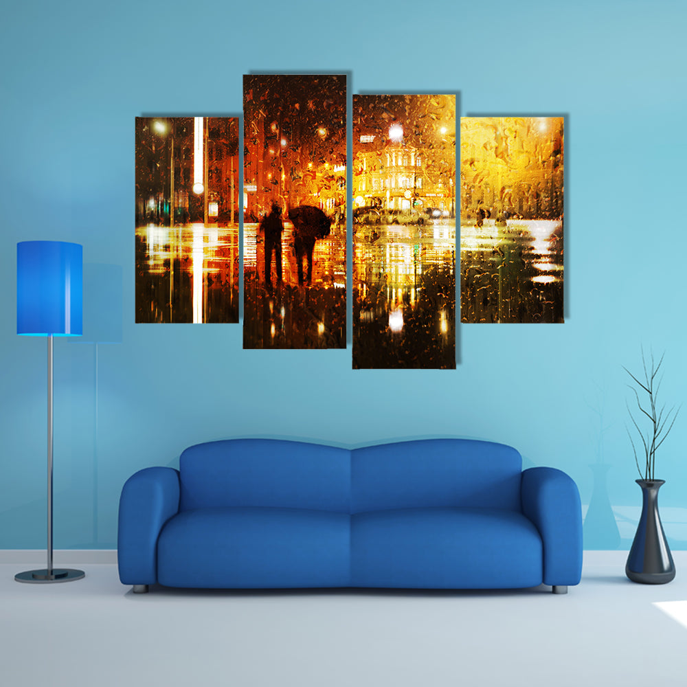 The Couple At The Rain In The City Canvas Wall Art