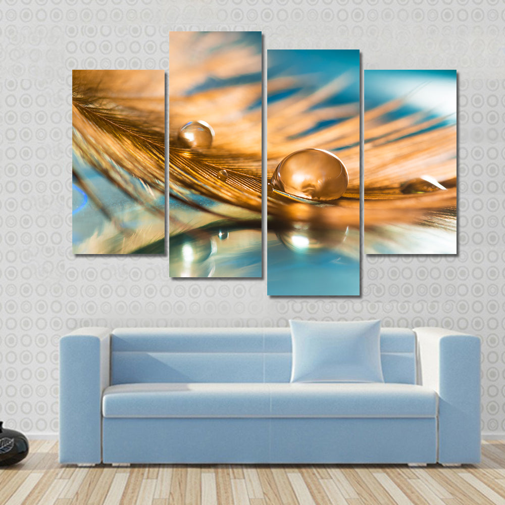 Golden Feather Of A Bird Abstract Canvas Wall Art