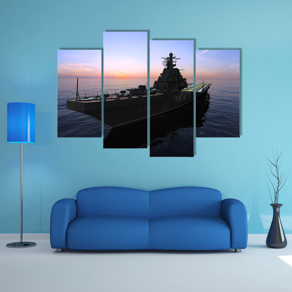 Naval Warship at Sunset Canvas Wall Art