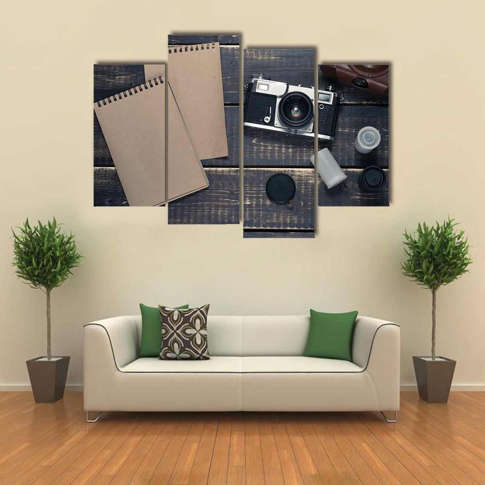 Vintage Rangefinder Camera Flat-lay Canvas Wall Art