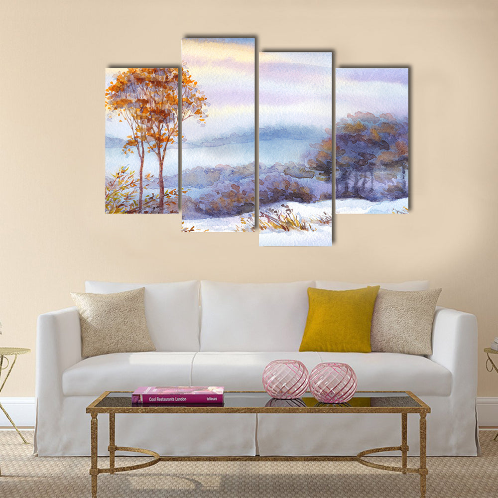 Snow Covered Valley with Orange Trees Canvas Wall Art