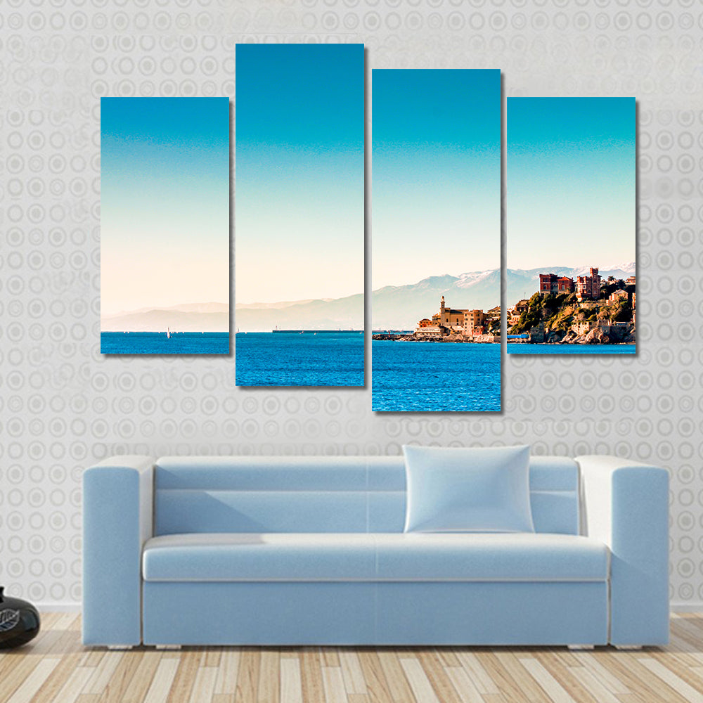 Genoa Coastal Village with Blue Sea Canvas Wall Art