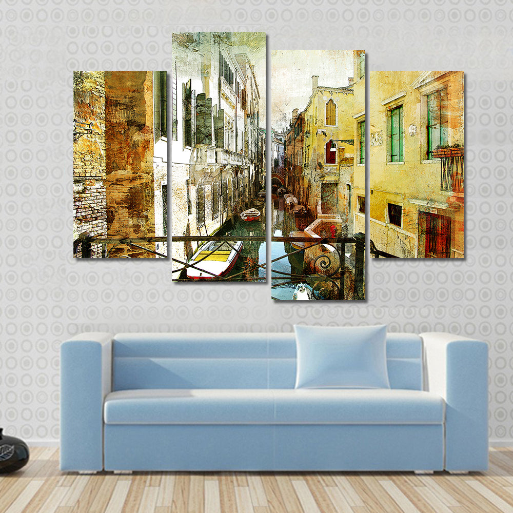 Venetian Canal Framed by Iron Bridge Canvas Wall Art