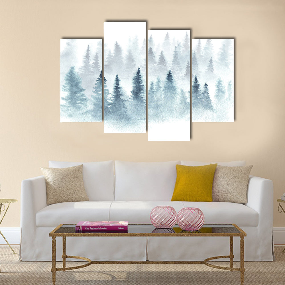 Winter Forest In Fog Canvas Wall Art
