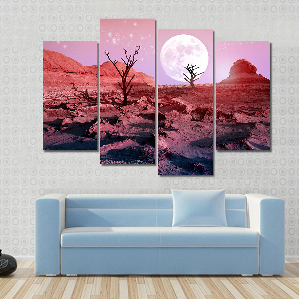 Lonely Dry Trees In Desert Canvas Wall Art