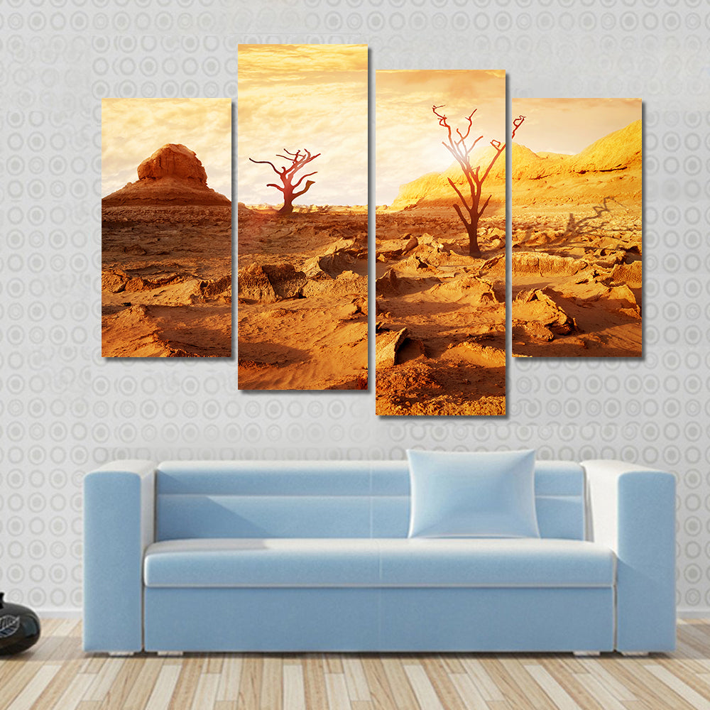 Sunset Over Dry Desert Canvas Wall Art
