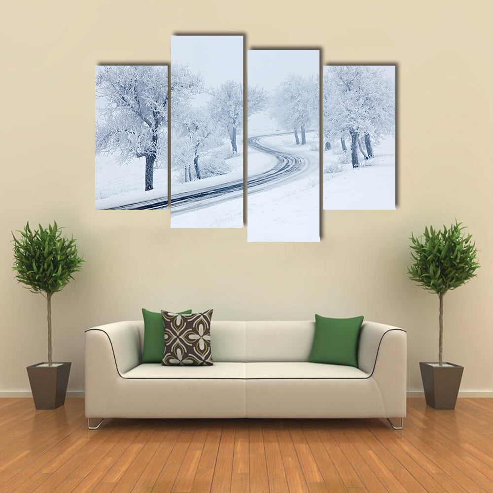 Snowy Winter Road Canvas Wall Art