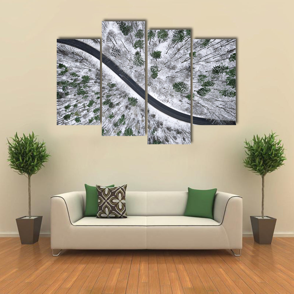 Winter Road In Snowy Forest Canvas Wall Art