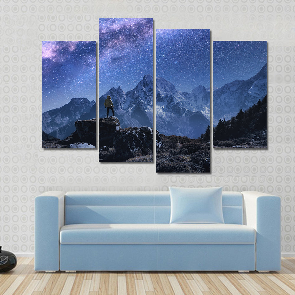 Space With Milky Way And Mountains Canvas Wall Art