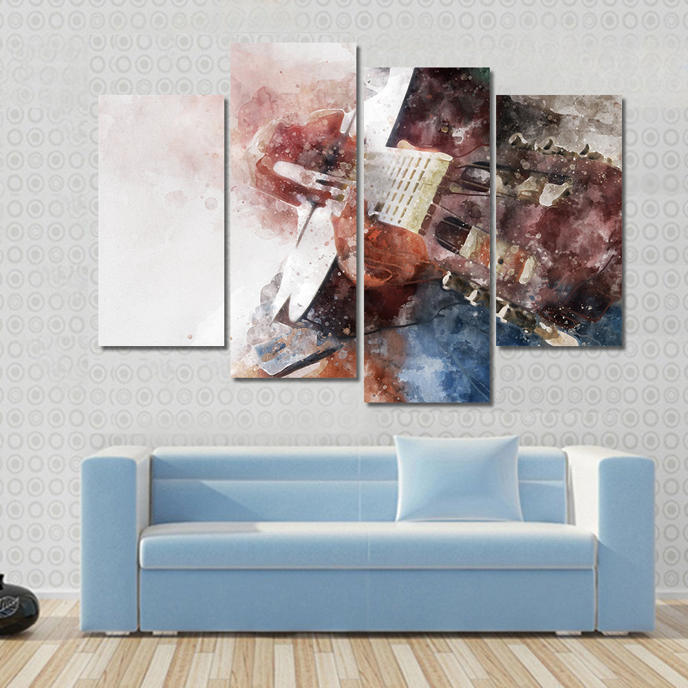 Watercolor Guitar Close-up Canvas Wall Art