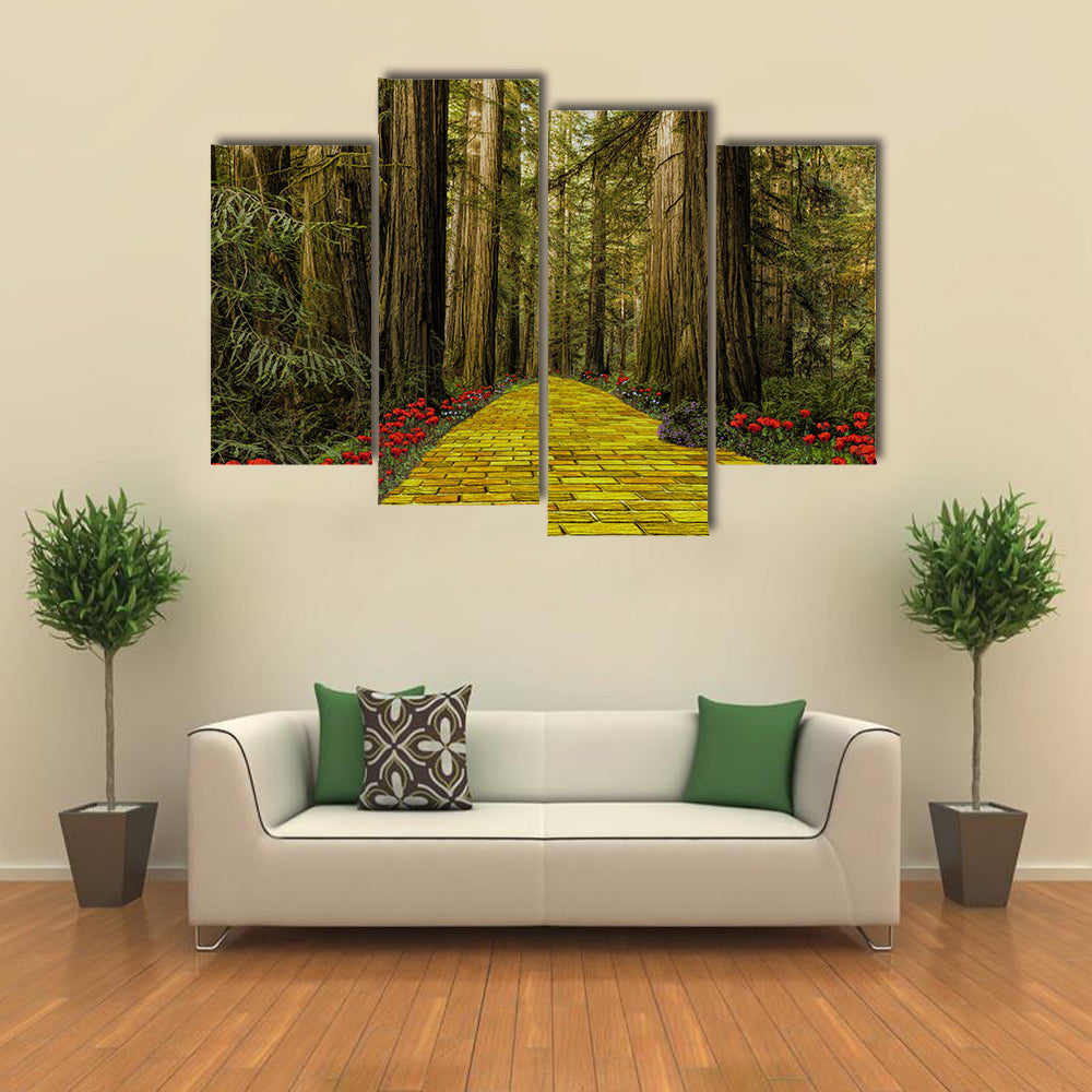 Yellow Brick Road Path In Garden Canvas Wall Art