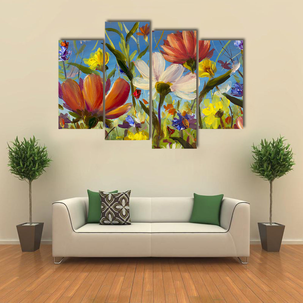 Vibrant Wildflower Meadow with Daisies Canvas Wall Art