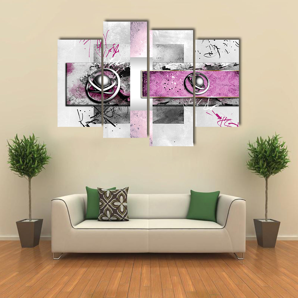 Magenta Band with Silver Orbs Abstract Canvas Wall Art