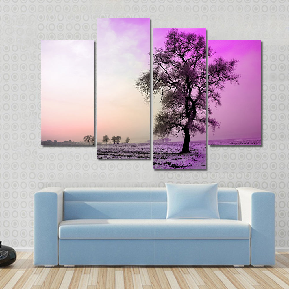 Winter Landscape In Morning Canvas Wall Art