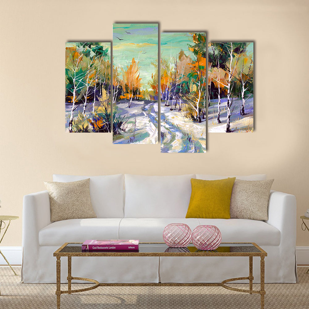 Road To Winter Woods Canvas Wall Art
