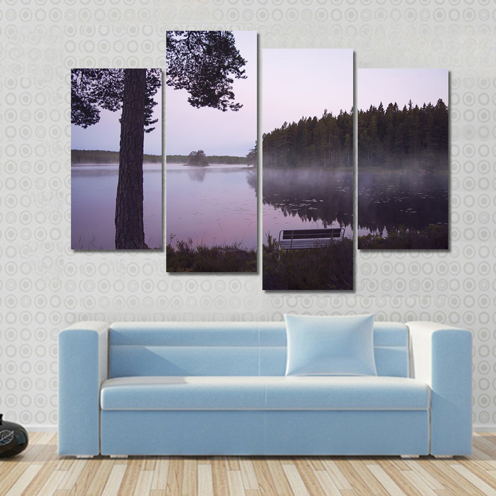 Misty Lake in Sweden Canvas Wall Art