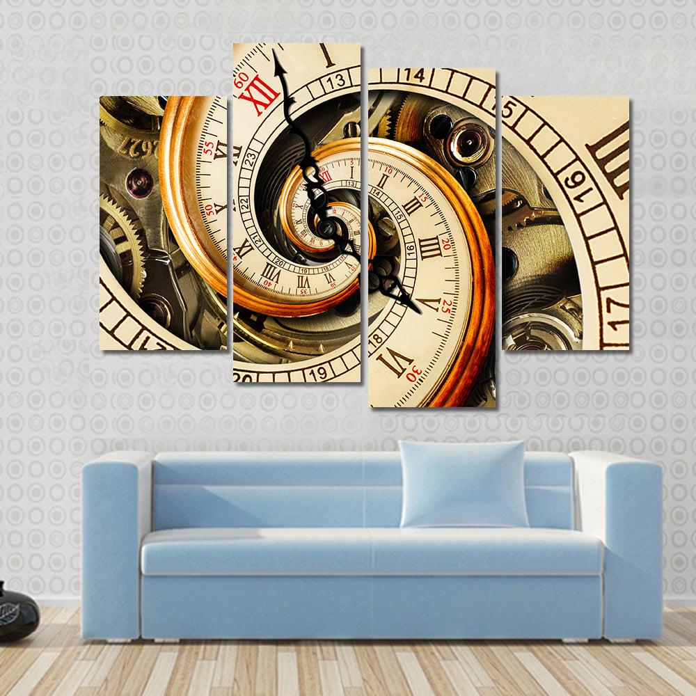 Spiral Clock Face with Gears Canvas Wall Art