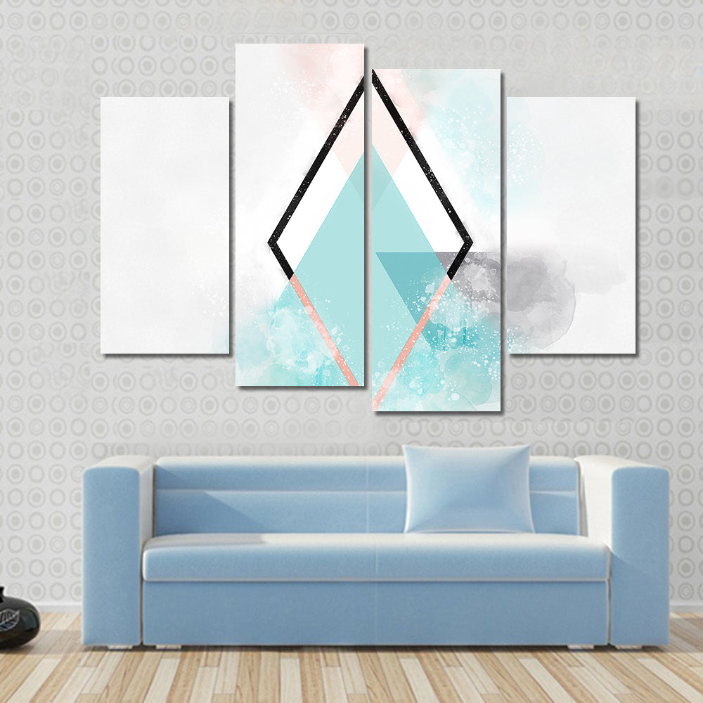 Scandinavian Teal Diamond Abstract Canvas Wall Art