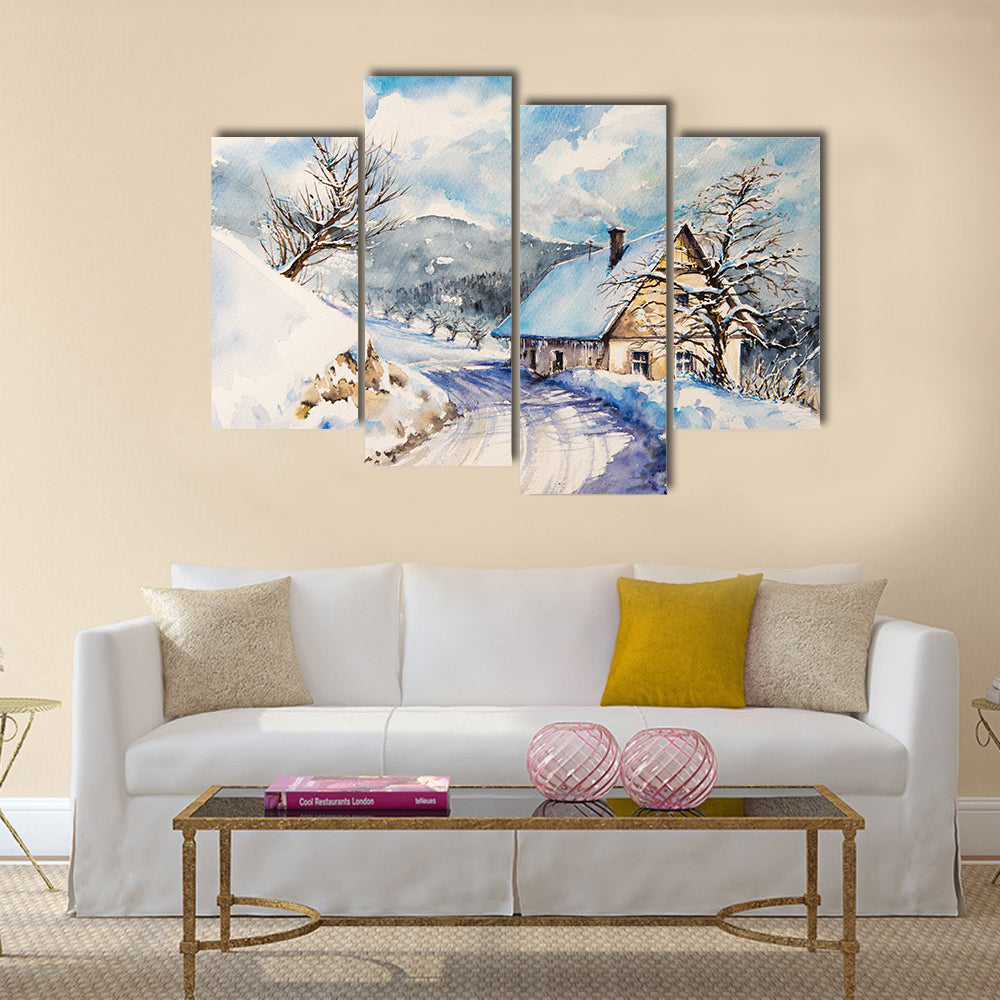 Heavy Snowfall In Winter Mountains Canvas Wall Art