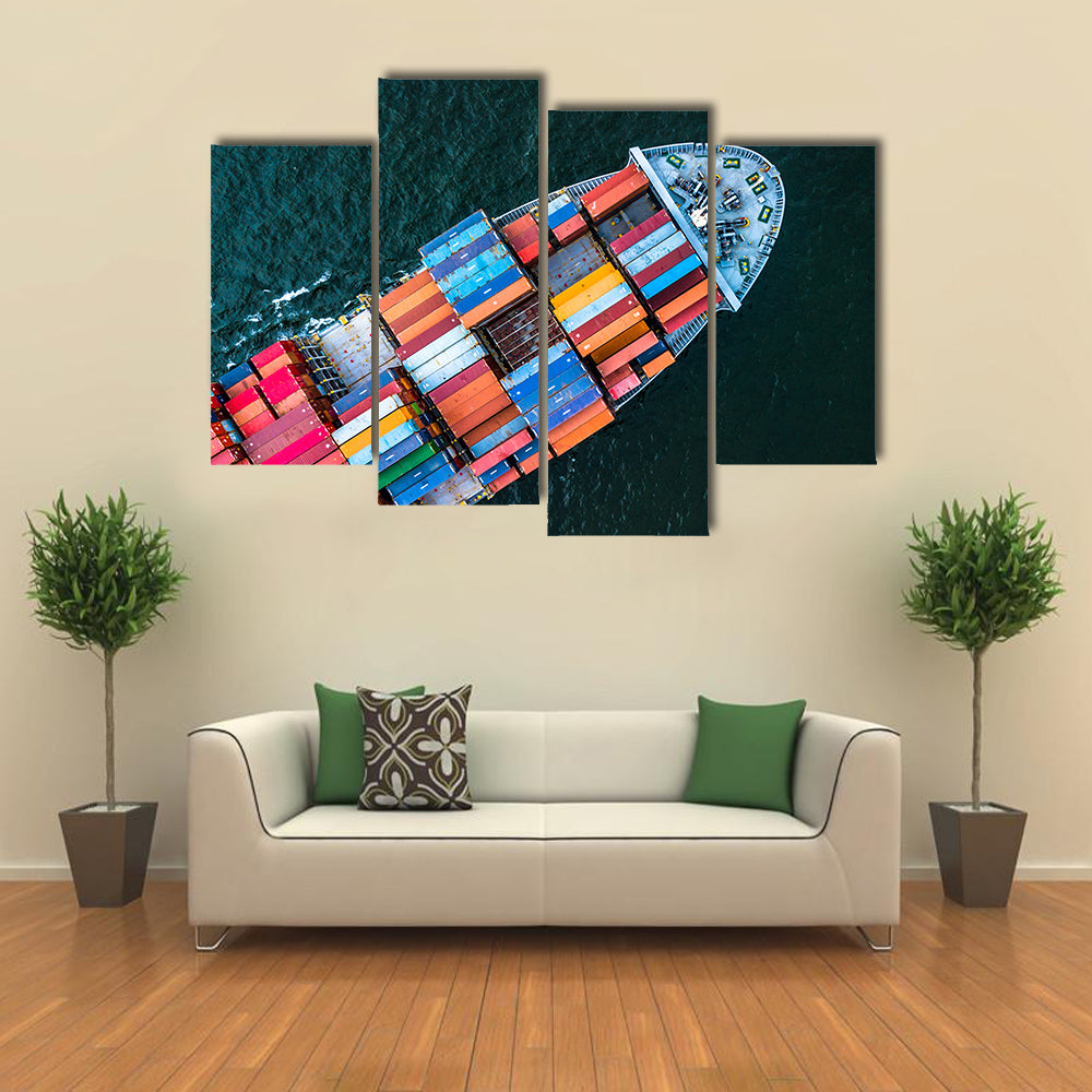Birds-eye Cargo Ship with Containers Canvas Wall Art