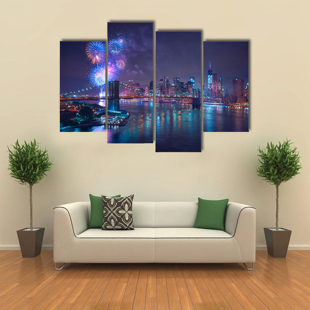 Fourth of July Fireworks Over New York Canvas Wall Art