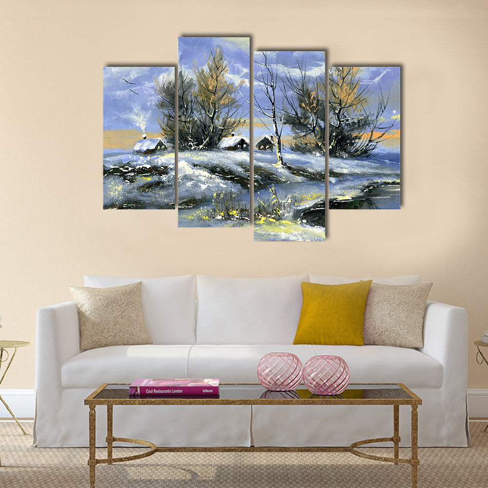House On Bank Of Lake In Winter Canvas Wall Art