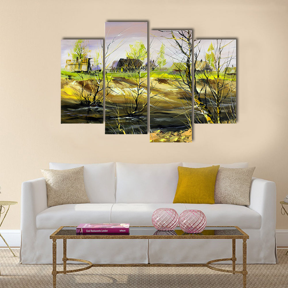 Thatched Cottage on Riverbank Canvas Wall Art