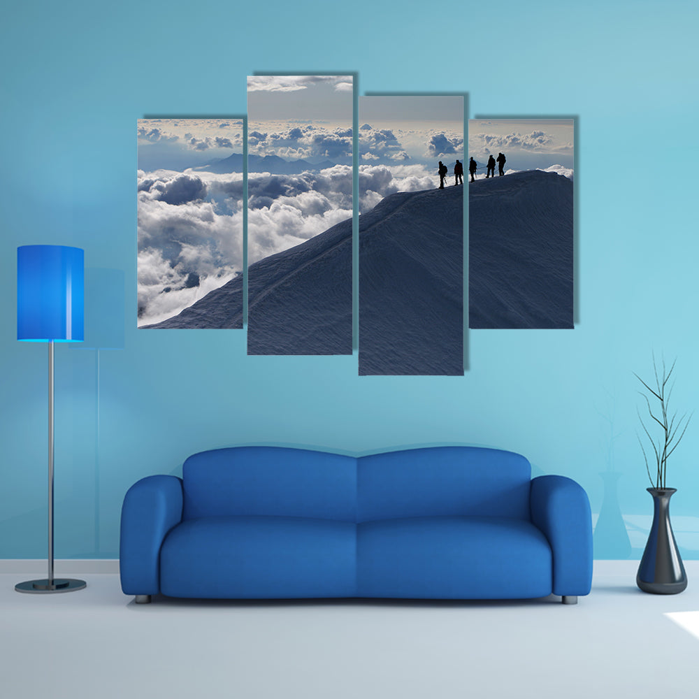 Climbers On Mountain Top Canvas Wall Art