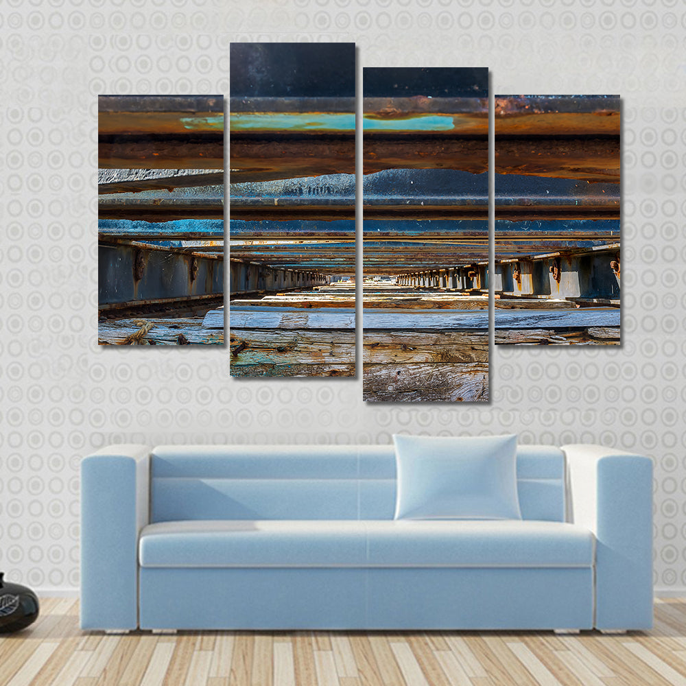 Under Pier Rusted Beams and Weathered Wood Canvas Wall Art