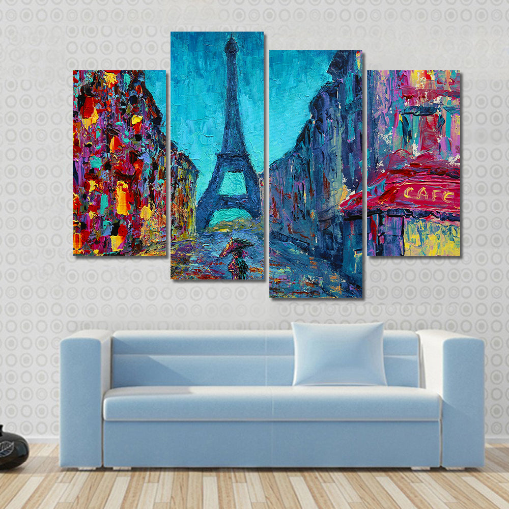 Rainy Paris Street with Eiffel Tower Canvas Wall Art