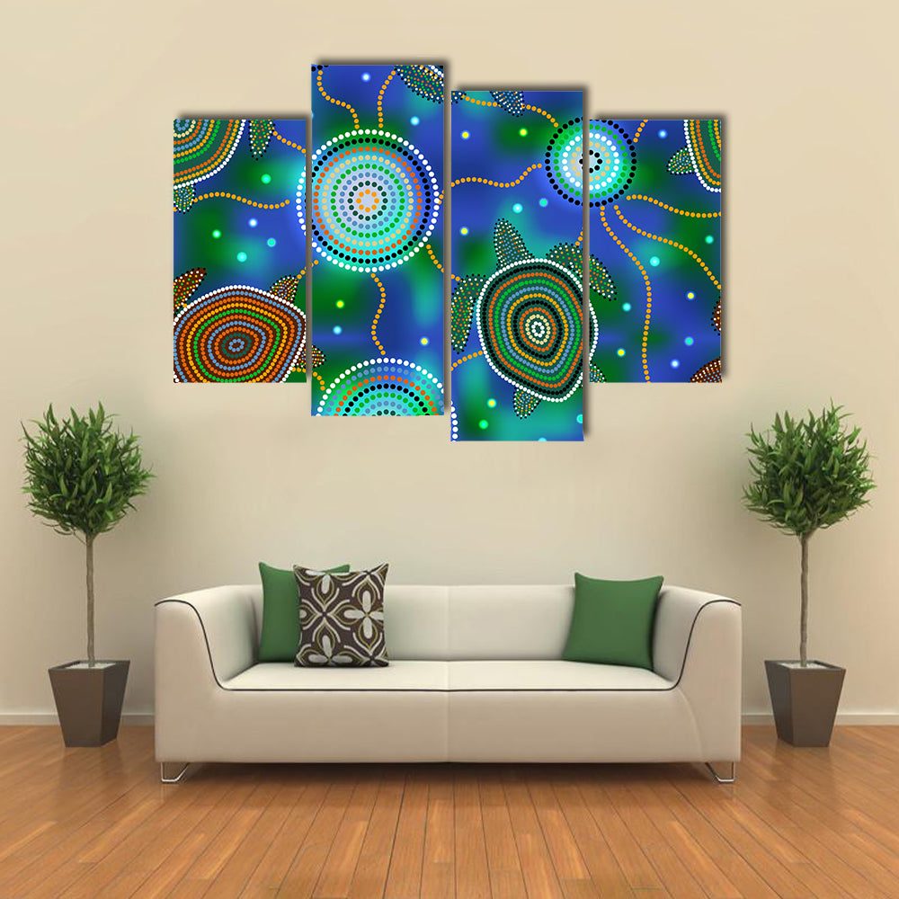 Aboriginal Dot Sea Turtles and Jellyfish Canvas Wall Art