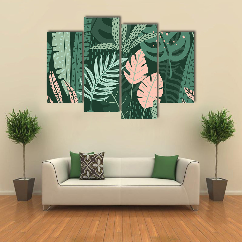Stylized Tropical Leaves Pattern Canvas Wall Art