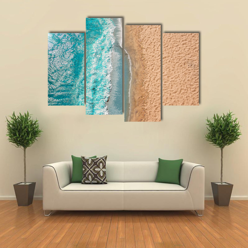Coastline Beach Ocean Waves With Foam On The Sand Canvas Wall Art