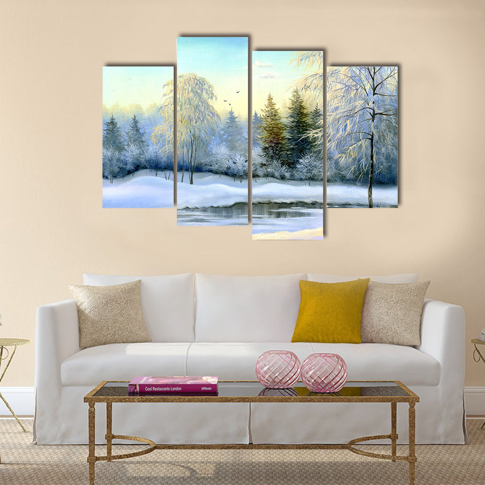Frozen Lake In Winter Wood Canvas Wall Art
