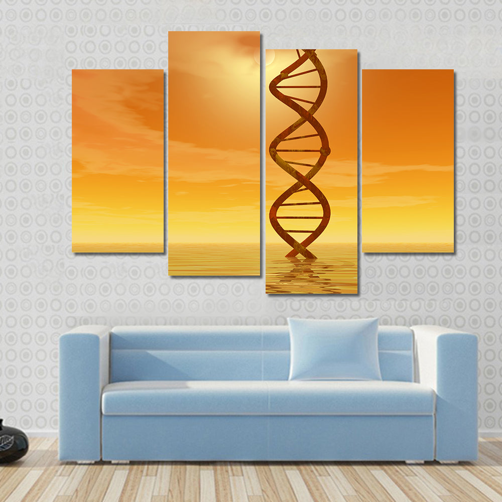 Golden Dna Helix Rising from Water Canvas Wall Art