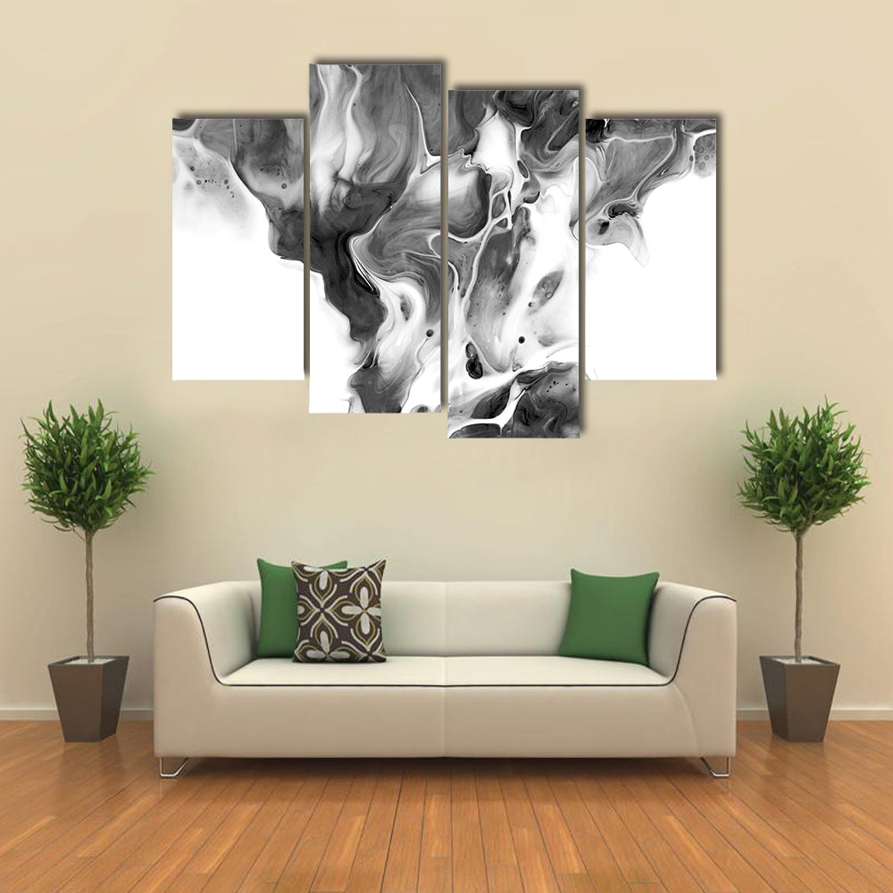 Black and White Ink Flow Abstract Canvas Wall Art