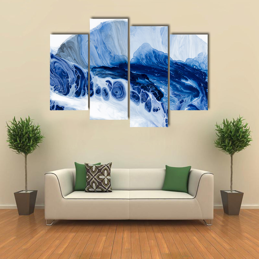 Blue Marbled Abstract with Dark Navy Center Canvas Wall Art