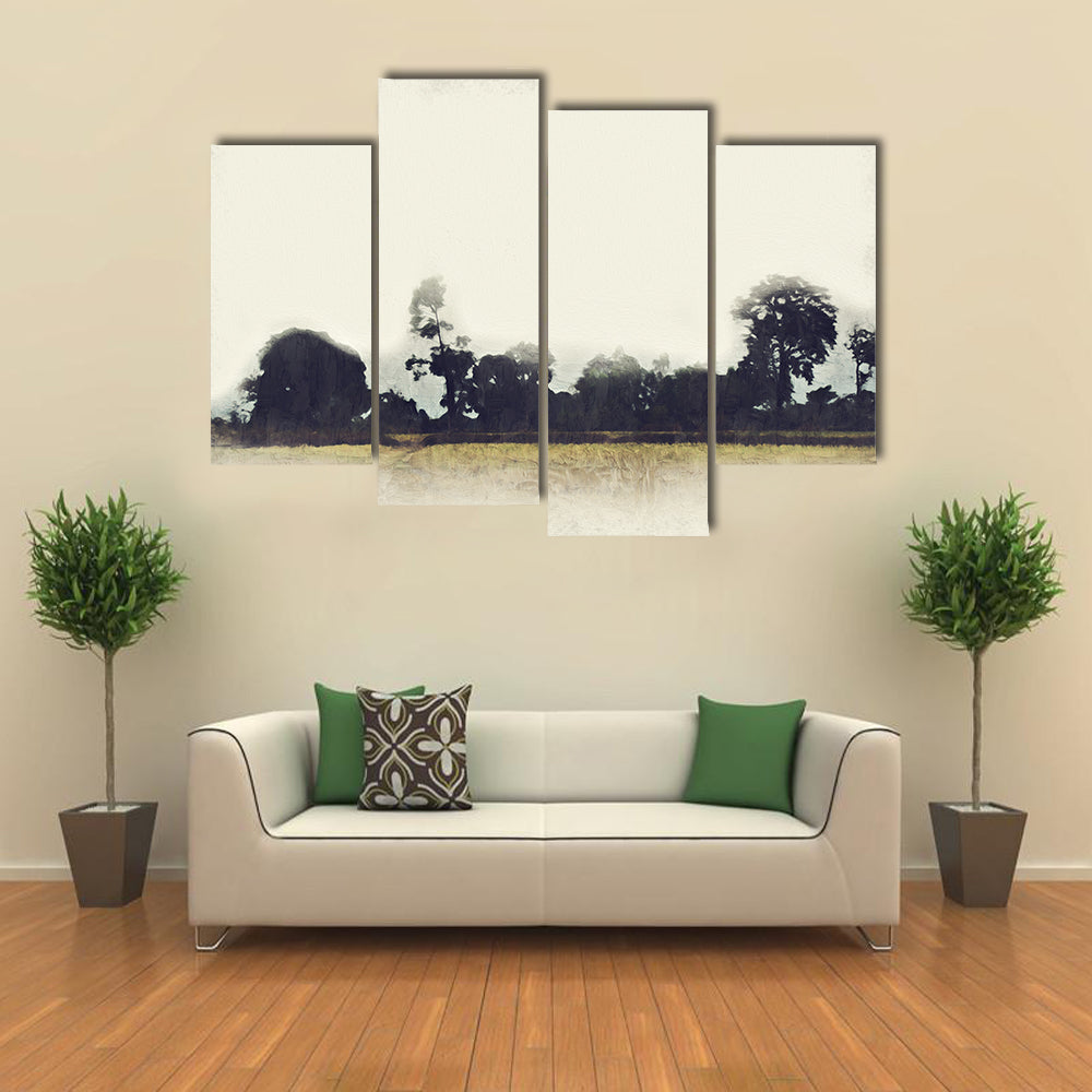 Tree And Field Abstract Canvas Wall Art