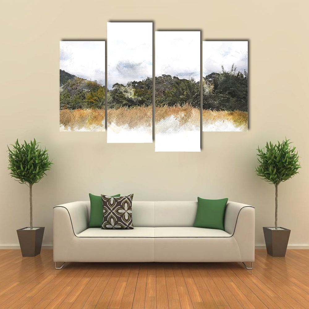 Watercolor Mountain Silhouette Canvas Wall Art