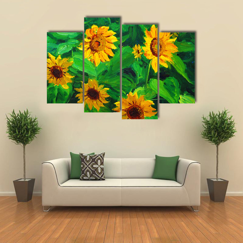 Abstract Sunflowers in Yellow and Green Canvas Wall Art