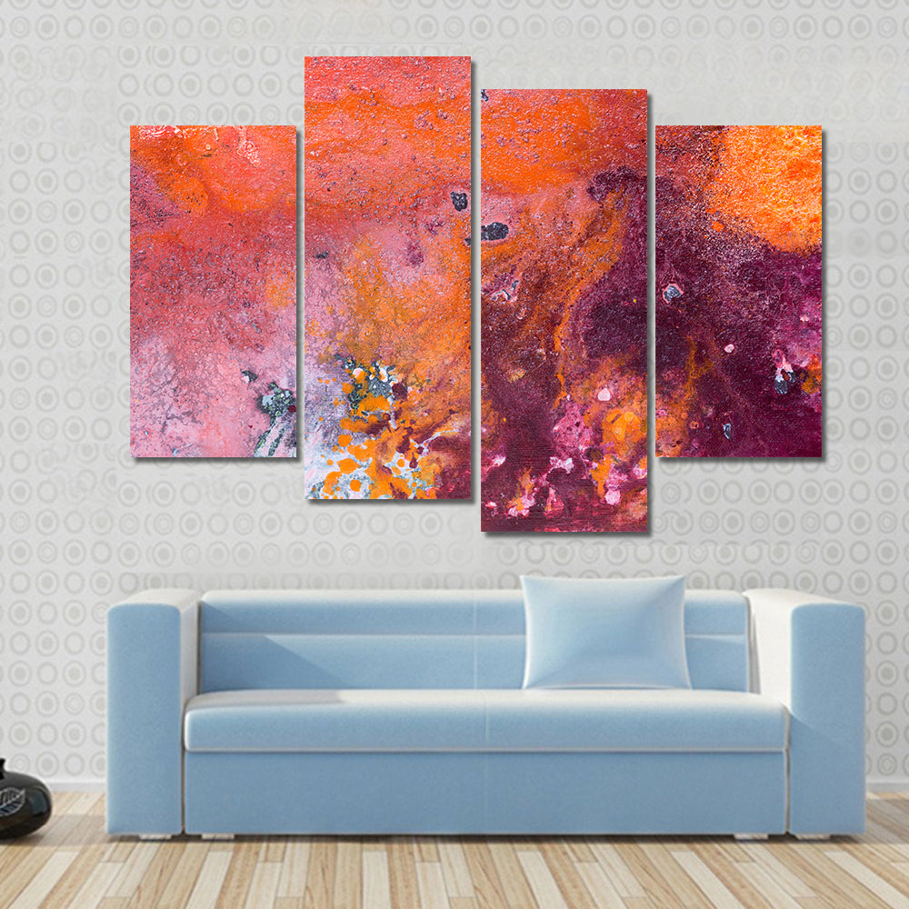 Fluid Acrylic Pour Abstract in Orange and Purple Canvas Wall Art