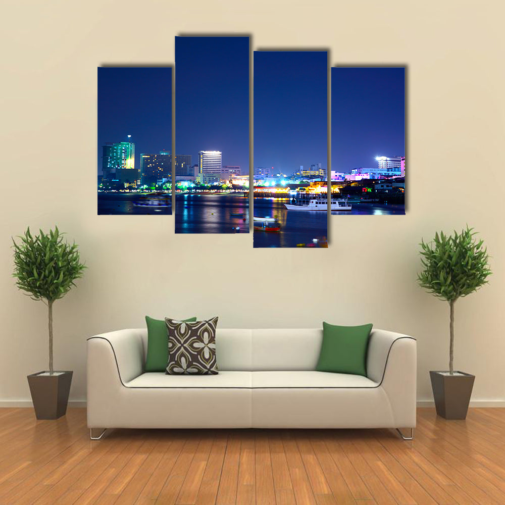 Night View Of The Pattaya City In Thailand Canvas Wall Art